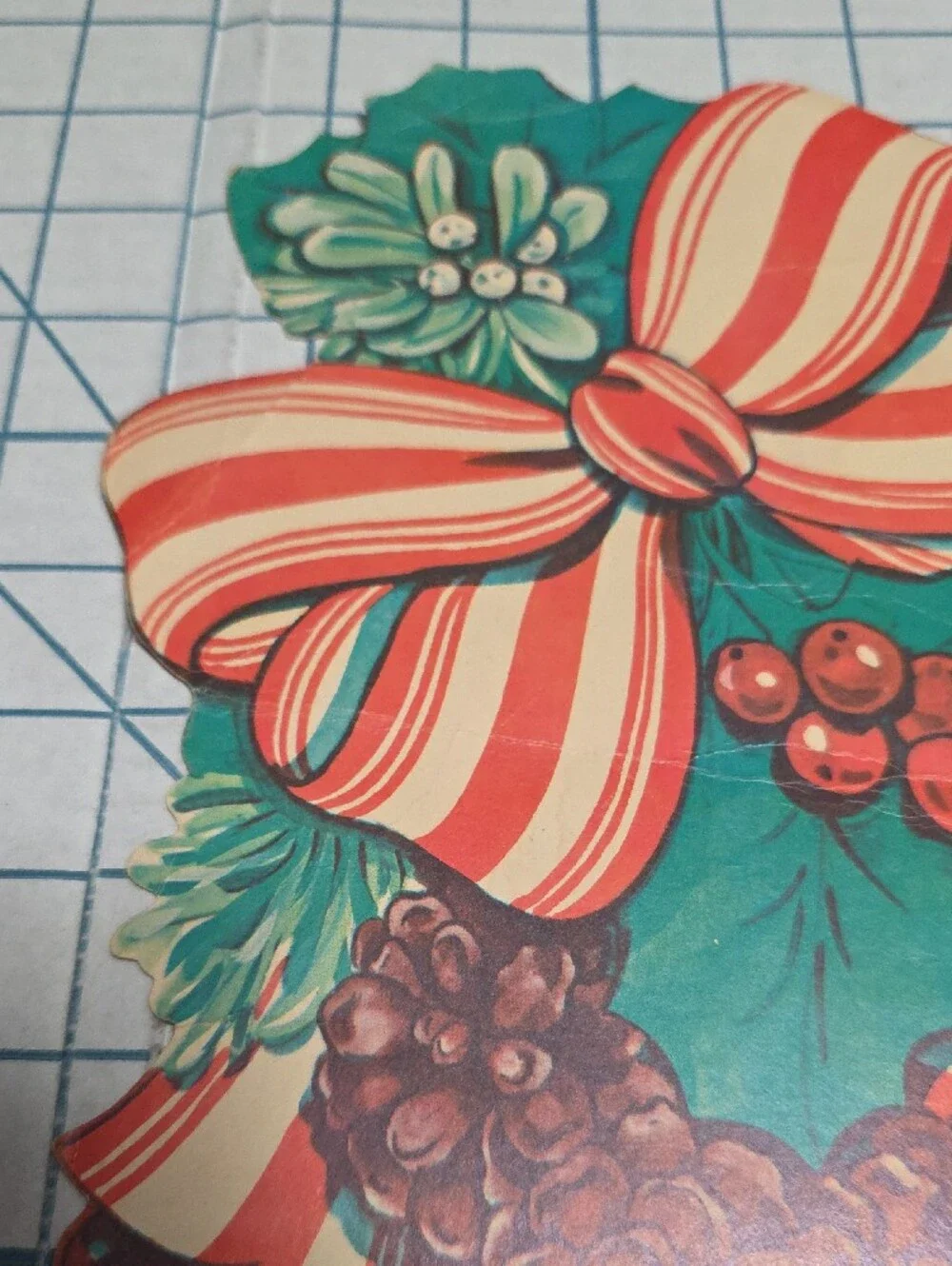 Holiday Poinsettia and Ribbon Party Die Cut - Green & Red, VTG, 10.5